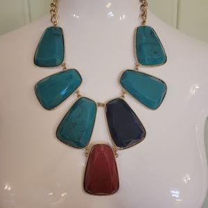 Anthropologie turquoise and red statement bib necklace